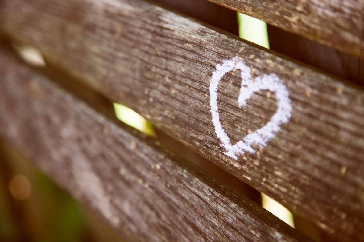 Chalk heart on a wooden board